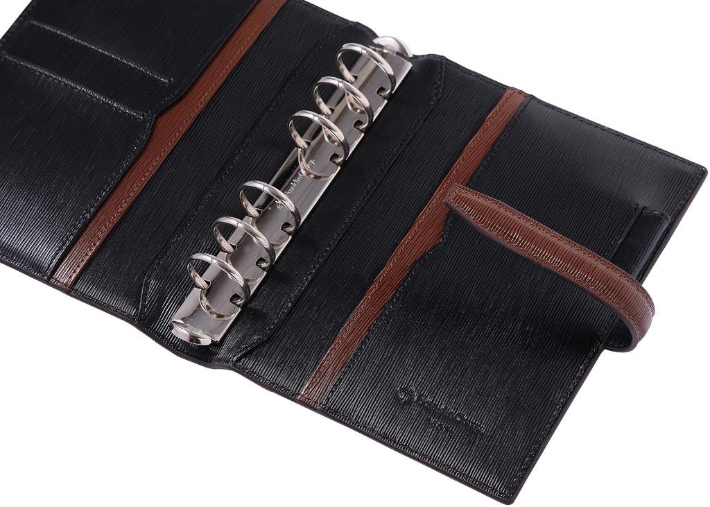 Franklin Planner Lustre Embossed Leather Binder, 23mm, Pocket Size, Brown/Black, 86071