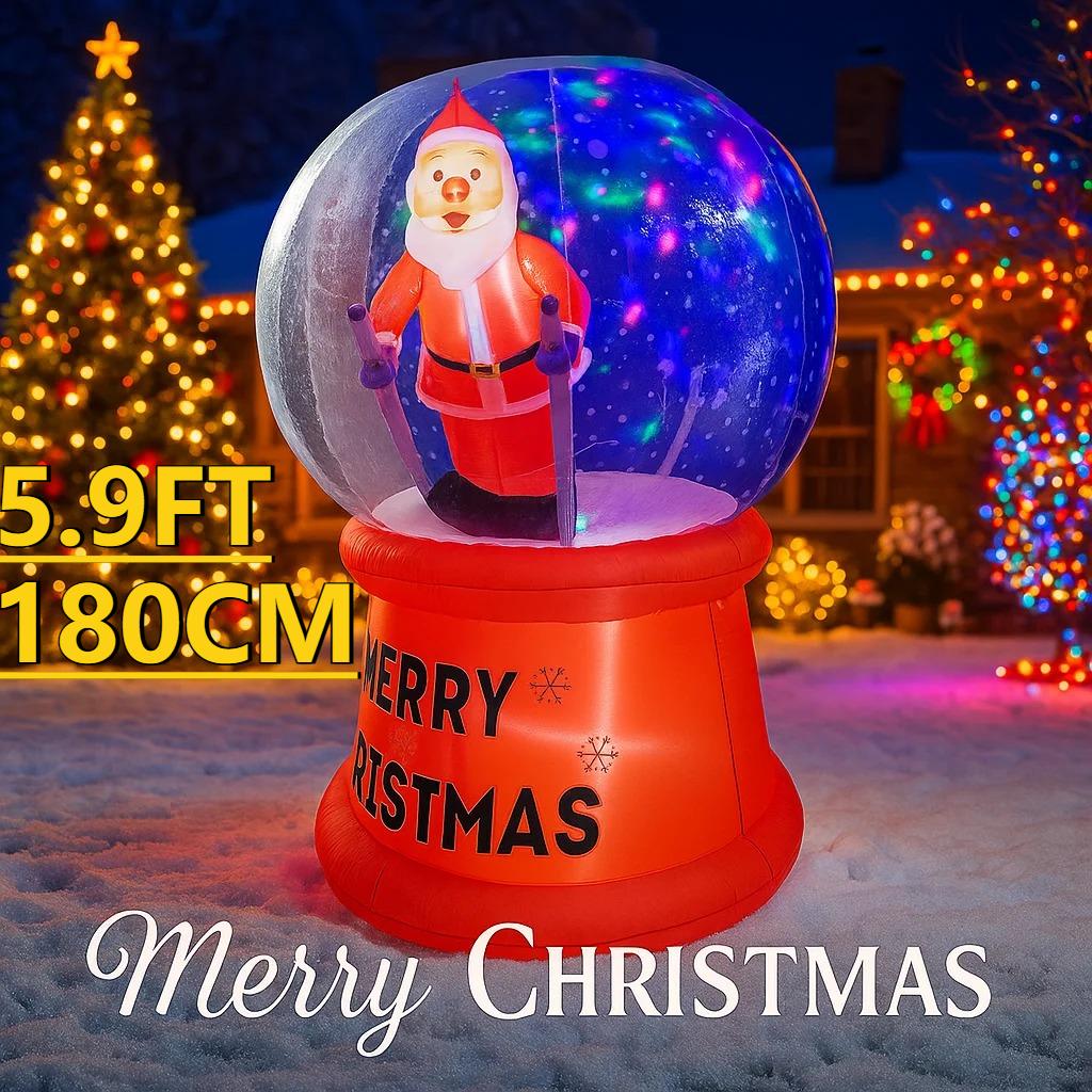5.9FT LED Light Inflatable Xmas Yard Decor Santa Snow Globe Model Christmas Decoration Gifts Toy Supplies Ornaments Home Decor