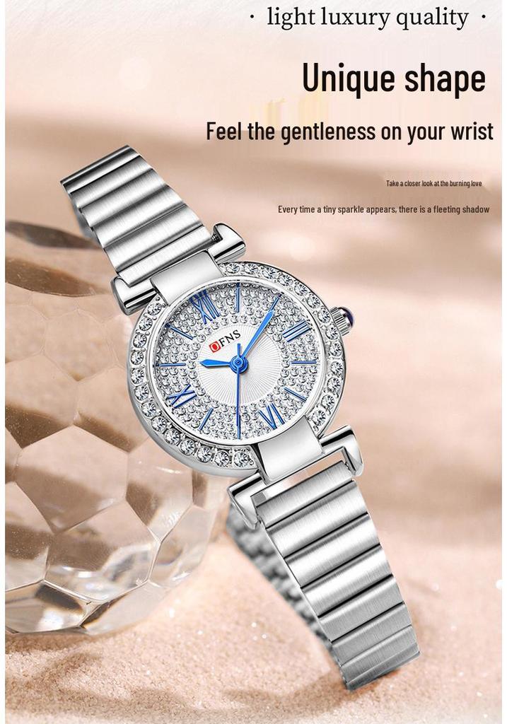 Oufanny Women's Retro Quartz Watch: Waterproof, Small Dial, Diamond Inlaid, Simple Design.