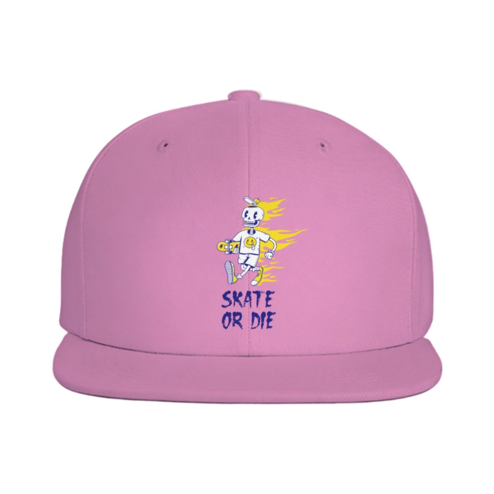 Skate Or Die Skeleton Skateboarder Running Graphic Flat Brim Snapback Cap Polyester Youth Adult Casual Hat One Size