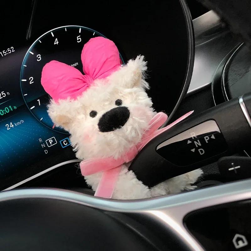 Car Pendant Kawaii Dog Doll Ornaments Car Wiper Turn Signal Switch Decoration Puppy Plush Doll Clutch Pendant Car Interior Decor