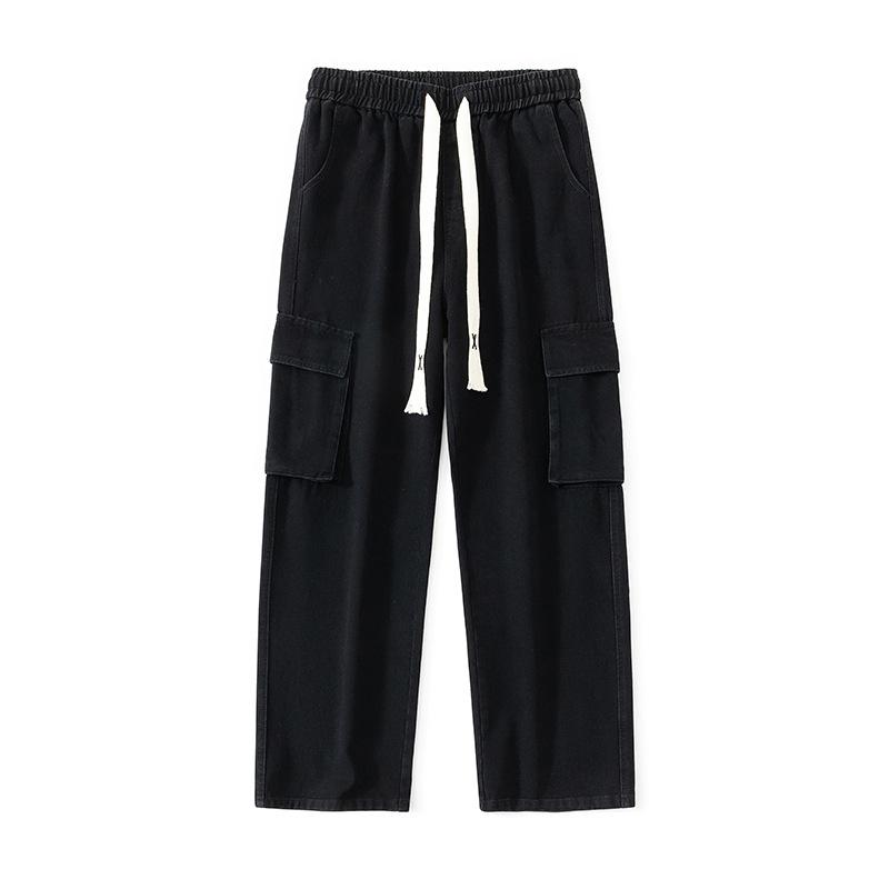 Men's Spring/Fall American Vintage-Style Denim Pants: Wide-Leg, Loose-Fit Workwear Design with Multiple Pockets—Casual and Functional Pants