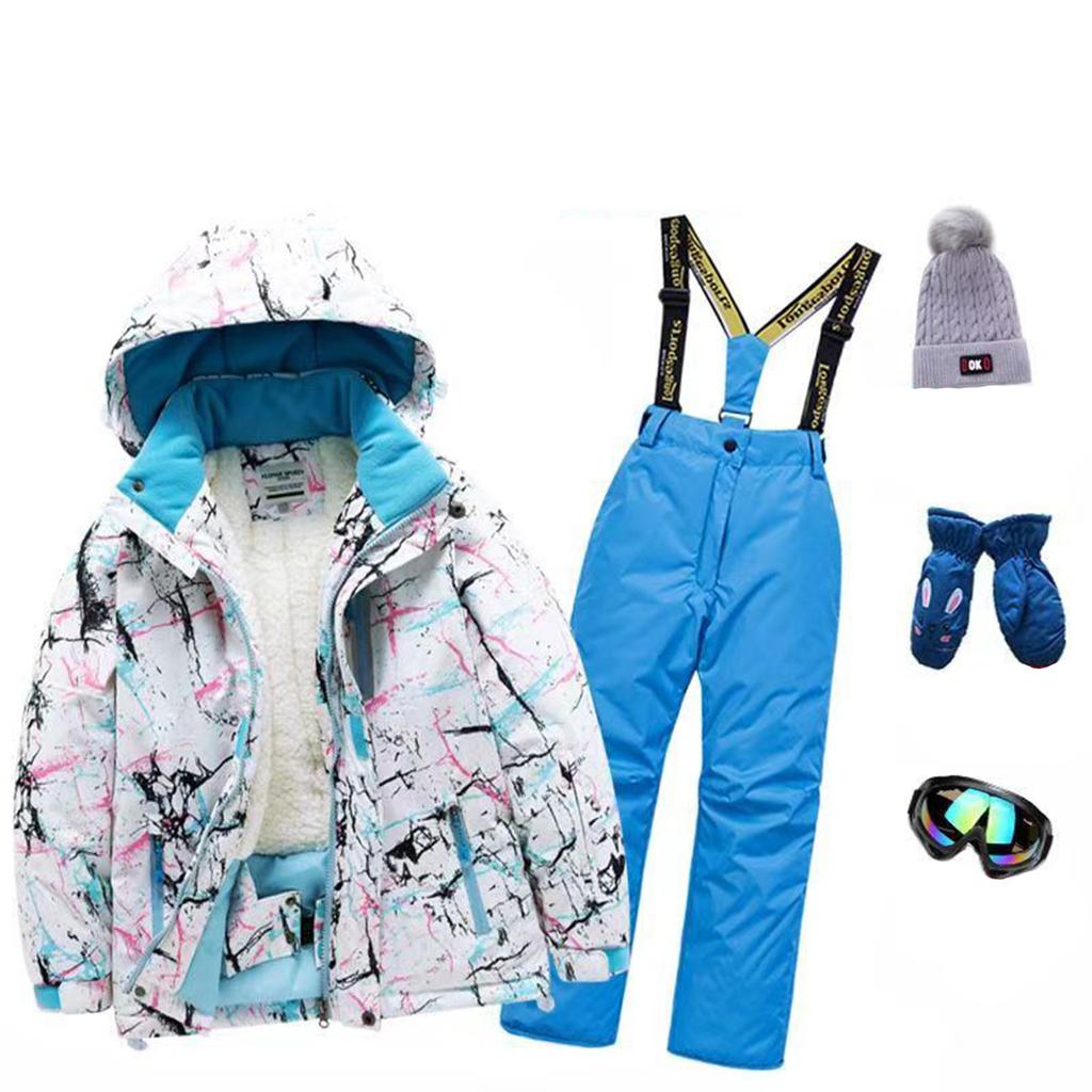 Children's Fashion Skiwear Set Boys' And Girls' Thickened Waterproof Thermal Ski Suit Five-Piece Outfit With Jacket And Trousers