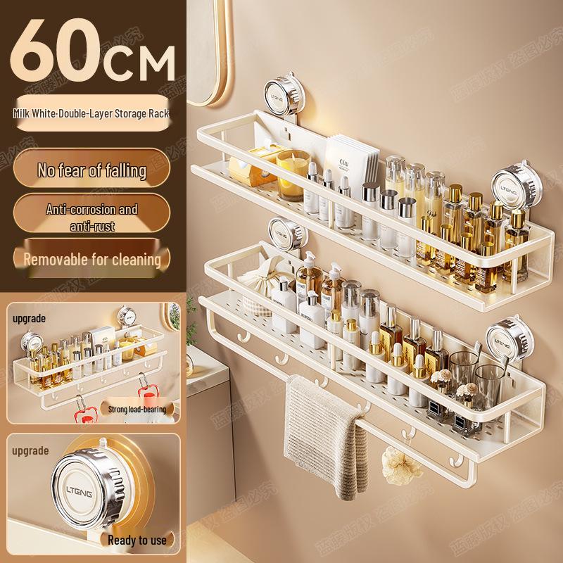 Wall-Mounted Aluminum Suction Cup Towel Rack & Bathroom Storage Shelf