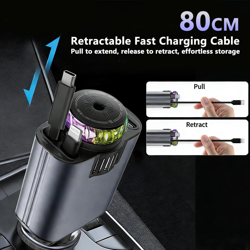 3-IN-1 120W PD Autolader, Type C Snellader Auto Aroma Diffuser Sfeerverlichting Auto Interieur LED Verlichting