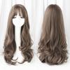 Lange Lockige Haare Damen Perücke mit Pony Täglich Braun Schwarz Rosa Lolita Cosplay Geflochtene Perücken Hitzebeständige Faser Party Kunsthaar