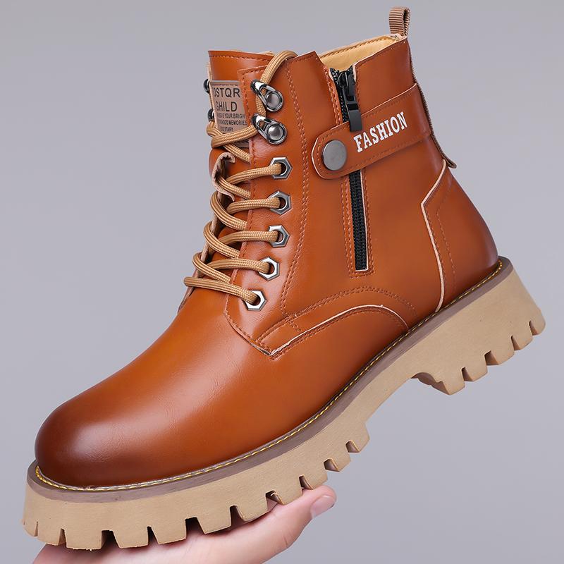 High Quality Classic Leather Men Winter Boots Fashion Genuine Leather Man Ankle Boot Lace-Up Outdoor Motorcycle Boots Walk Shoes