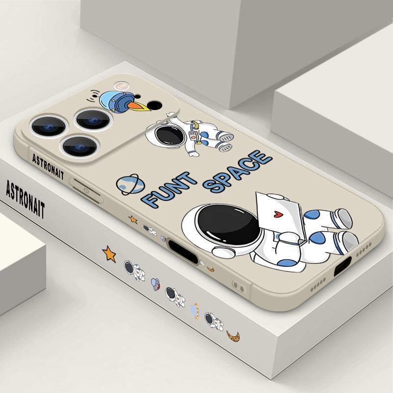 Cartoon Astronaut Pattern Lanyard Case For iPhone 17 Pro Max Funda iPhone 16 15 14 13 Pro Max 11 16E 17E Soft Silicone Cover