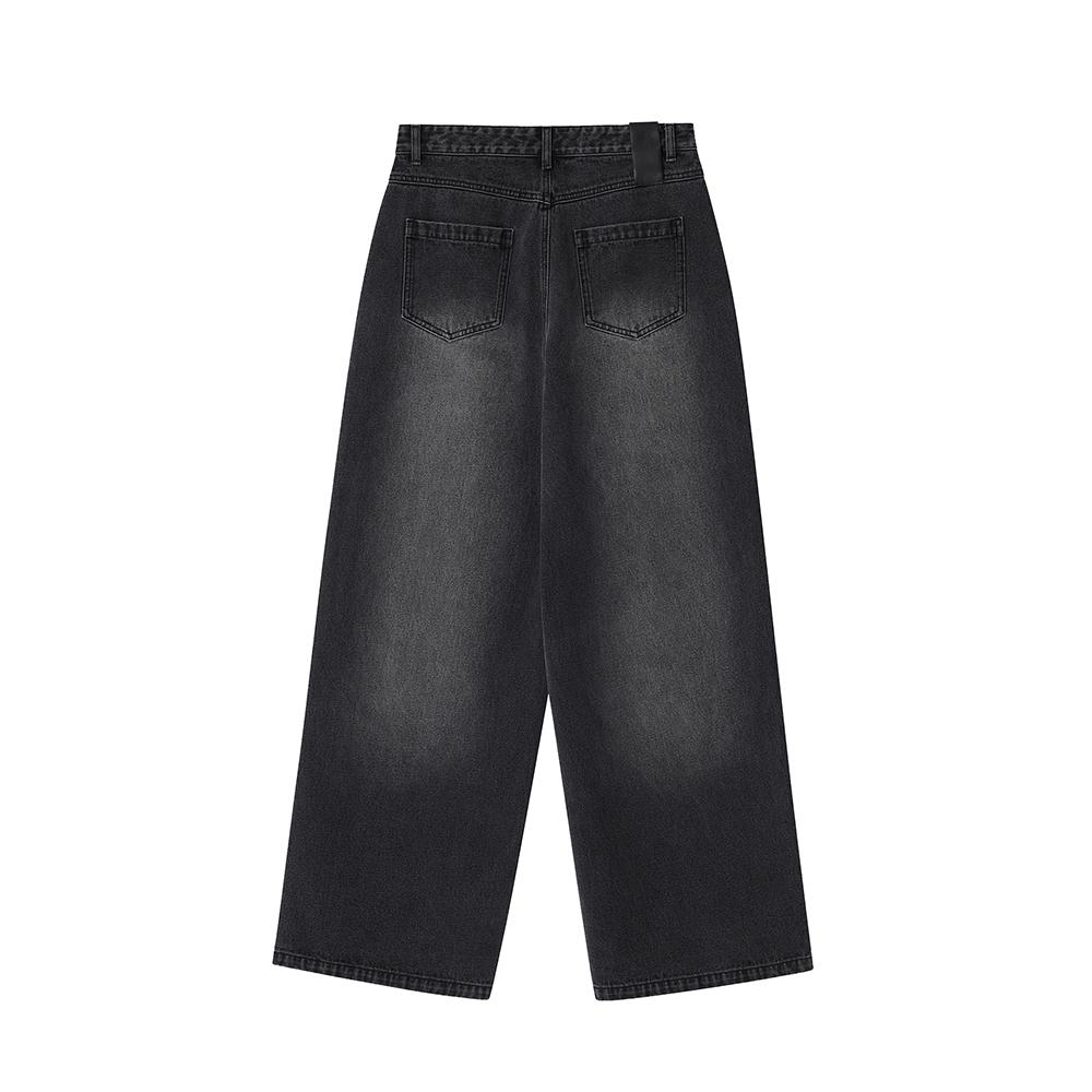 NOIRER Black Catwashed Wide Denim Pants (Black)