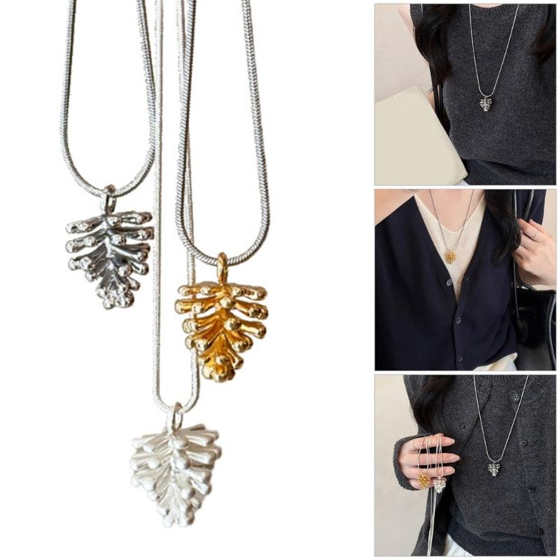 Adjustable Necklace with Silver Pine Cone Charm for Everyday Wear Versatile Styling Comfortable Designs