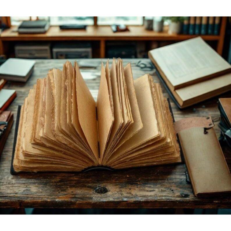 Mushroom Leather Journal With Antique Deckle Edge Paper Personalized Gift Blank Spell Book of Shadows Wiccan Pagan Gift for Him