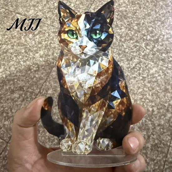 Modern Retro Interior Styling Geometric Faux Crystal Animal Sculpture, Sparkling Acrylic Cat/Owl/Eagle/Dog Statue, Exquisite Sculpture Gifts