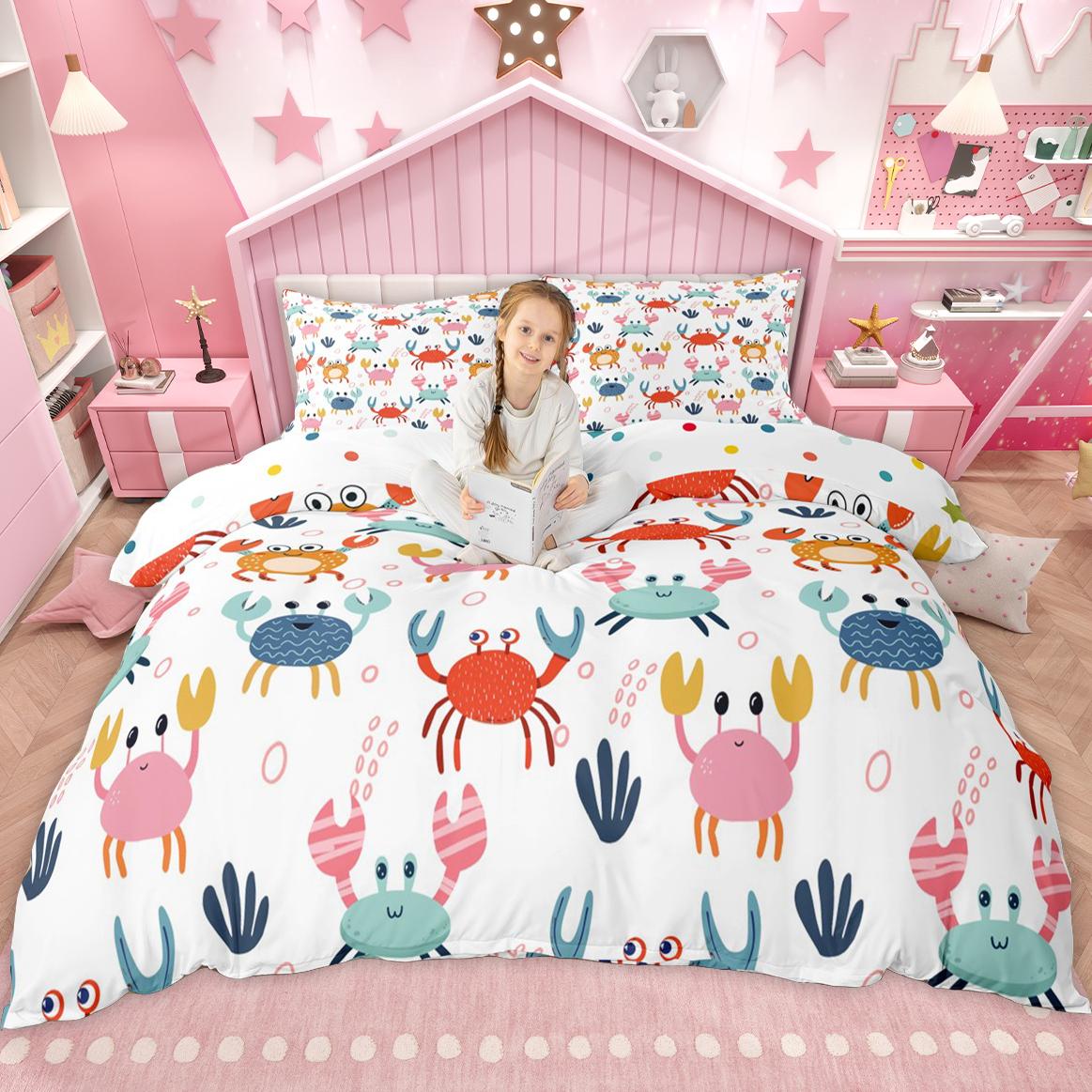 

Homewish Мультяшний Набір Підковдри з Морськими Тваринами для Дітей Хлопчиків Дівчаток, Набір для Ліжка з Китом Восьминогом Морською Зіркою, Набір Підковдри з Морською Рибою Крабом US F 200x229cm 3pcs&set