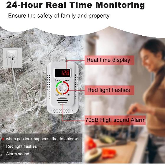 Natural Gas Detector 2in1 And Carbon Monoxide CO Detector, Combustible Gas Leak Detector Monitor For Co, Lpg, Methane In Kitchen