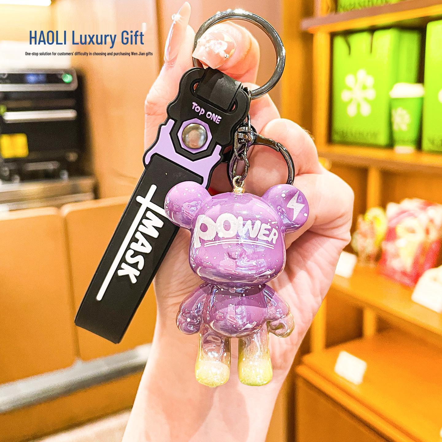 Creative Colorful Gradient Bear Keychain - Cute Couple Bag Pendant Cartoon Doll Gift