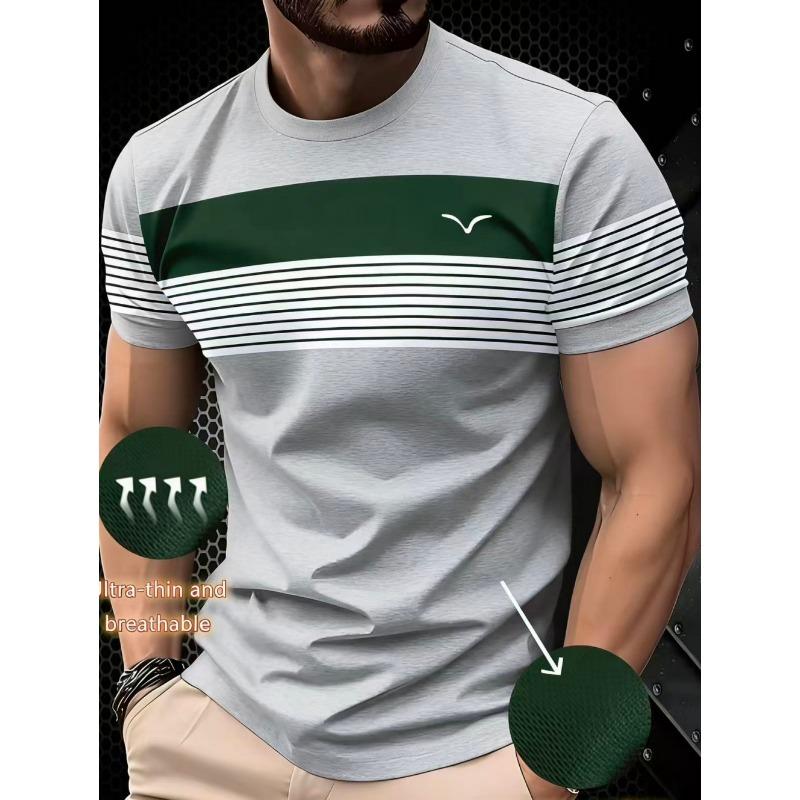 Men T-Shirt Fashion Simple Striped Printed Street Harajuku Short Sleeve Oversized Tops Summer Daily Versatile Men's Clothing