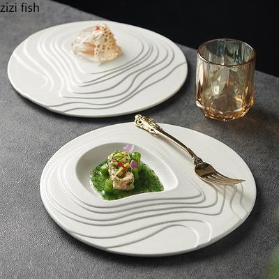 Prato de Jantar Irregular em Cerâmica com Terraços Cor Sólida Prato de Sobremesa Prato de Lanche Pratos de Sushi Culinária Molecular Talheres Criativos