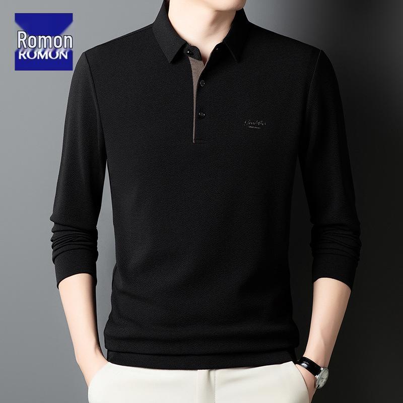 

Romon Men s High-End Long Sleeve Polo Shirt with Turn-Down Collar - 2025 Autumn Business Casual Dad s Wear 3XL (170-190 Jin)