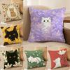 Cat In the Flowers Aesthetic Pillow Case Silky Elegant Comfort Sofa Bed Invisible Zipper