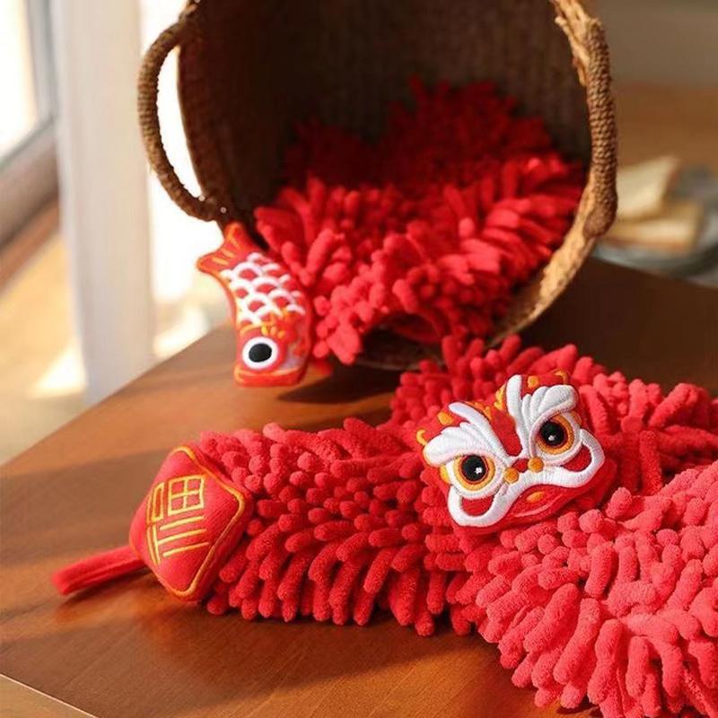 3Pcs Cartoon Red Chenille Hand Towel Hanging Soft Towels for Kitchen Bathroom Quick Dry Handkerchief Home Cleaning Towel
