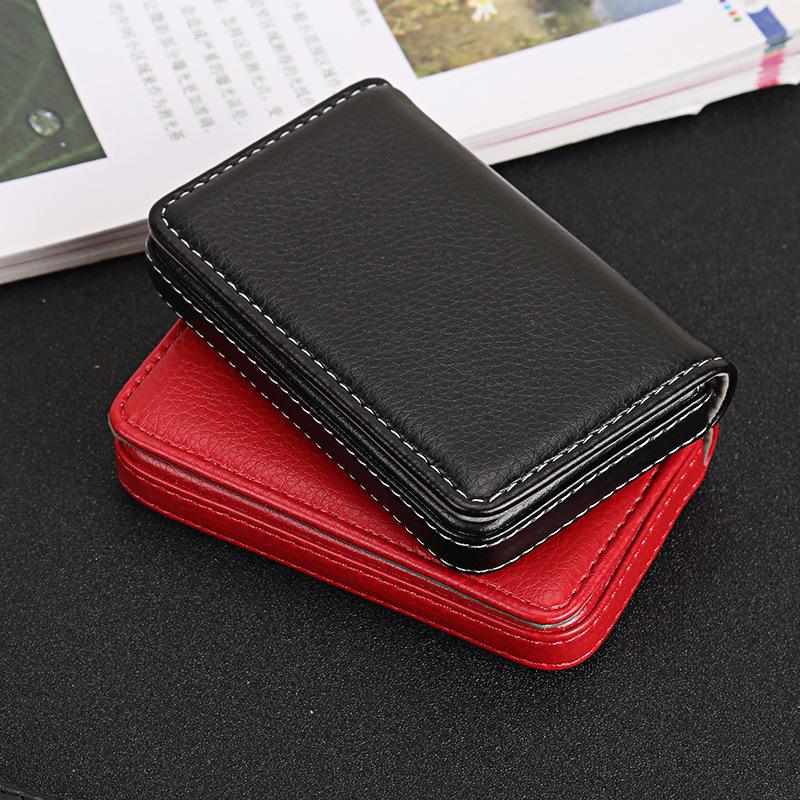 Porta carte di credito in pelle PU cucita di dimensioni standard, porta biglietti da visita, portafoglio con chiusura magnetica per uomo e donna