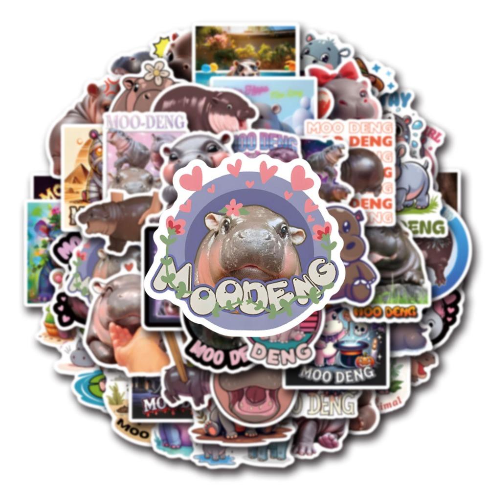 50PCS Kawaii Animal Sticker Moo Deng Hippopotamus Stickers New Stickers  for Kids Children