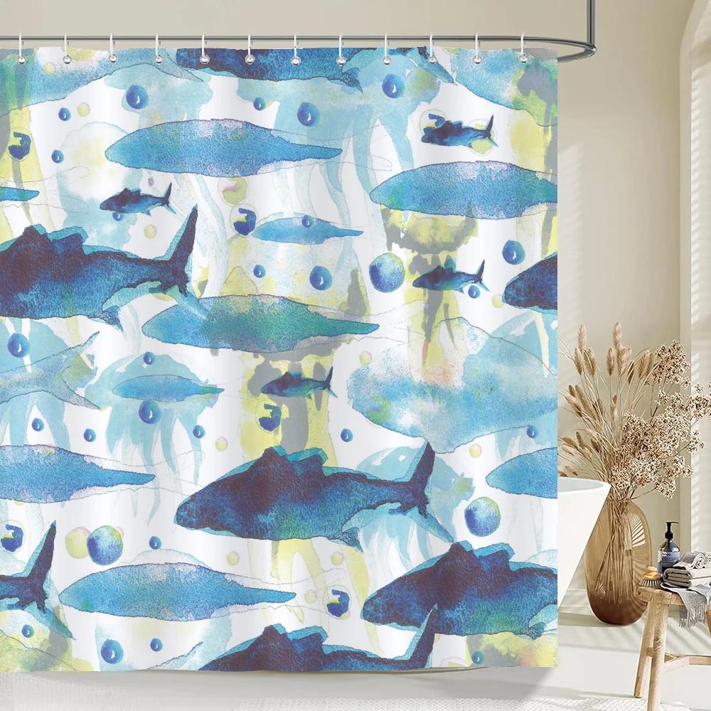 1 pack Cartoon turtle,dolphin,whale printing shower curtain partition bathroom curtain with hooks home decorative curtain