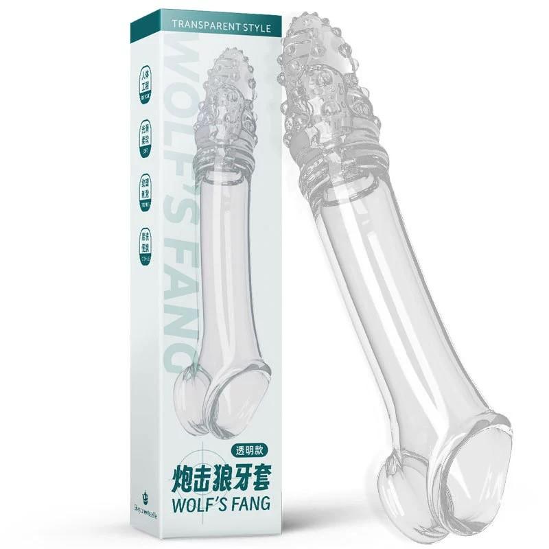 Penis Extension Sleeve Vibrator Extender 8cm Reusable Condoms Soft Delay Ejaculation Dick Sleeve Adult Sex Toys For Men Women