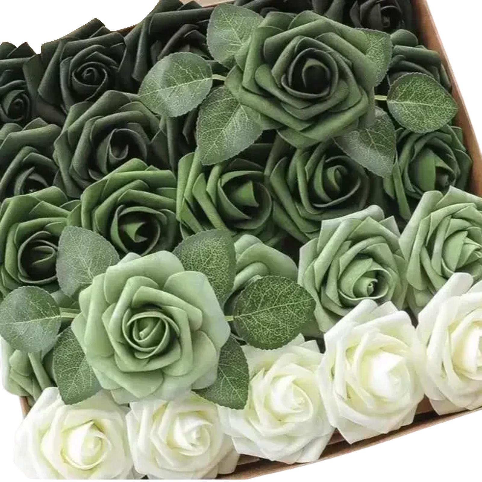 

50pcs Artificial Flowers Fake Foam Rose With Stem For DIY Wedding Bouquet Centerpieces Arrangements Wedding Party Decor One Size