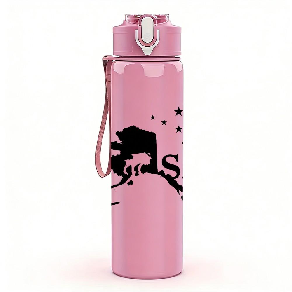 1PC Alaska Mountain Letter Art 750ml Color Plastic Sports Water Bottle Leakproof Flip Straw Lid Suitable for Sports Office Home Use