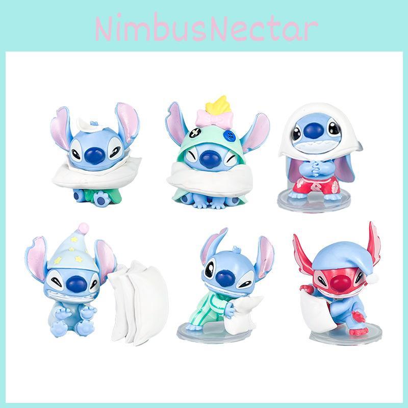 6 Stück Stitch Nachtwäsche Kissen Design Mini Modell Desktop Ornament Deko Set für Kinder und Fans