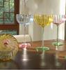 Colorful Glass Vertical Stripes Petal Shaped Glasses Goblet Grape Wine Glass Red Wine Glass Dessert Glass Bowl