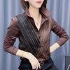 Spring Autumn New Fashion POLO Collar Long Sleeve Striped Women's Button Temperament Thin Shirts