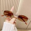 New Style Oval Sunglasses For Women With Diamonds, Fashionable Retro Imitation Wood Grain Sunglasses, High-end Sun Protection Gl