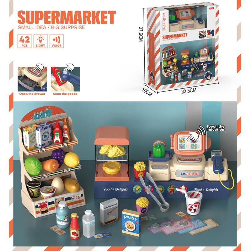 

Игровой домик Детская имитация Супермаркет Покупки Касса Страница Десерт Набор Мороженого Гамбургер Соковыжималка Игрушка