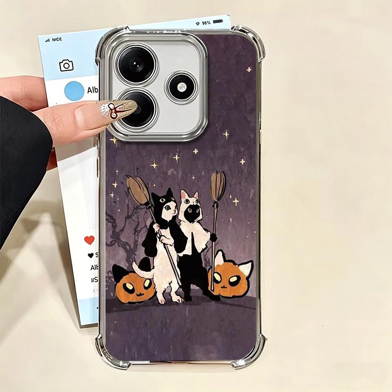 Black Cat Witch Aesthetics Plating Phone Case For Xiaomi Redmi Note 14 15 Pro Plus 13 12 11 11S 11T 10 9S 9 5G Anti-Fall Airabag
