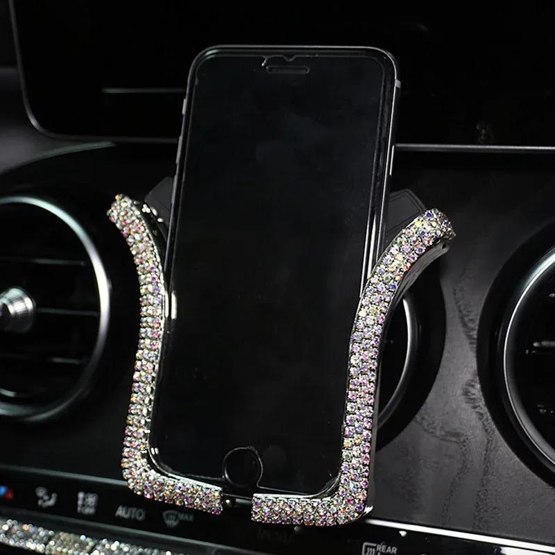 Rhinestone Bling Car Phone Holder, Girls Universal Auto Diamond Air Vent Mount Car Crystal Accessories for Women