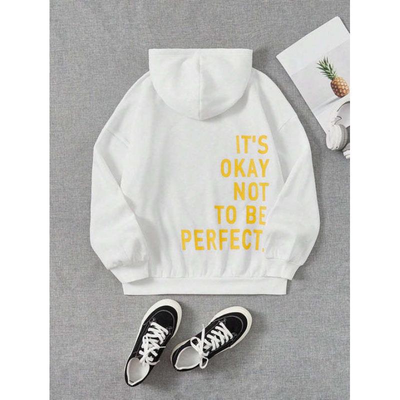 Women's Multi-color Letter Print Casual Loose Long Sleeve Hooded Sweatshirt