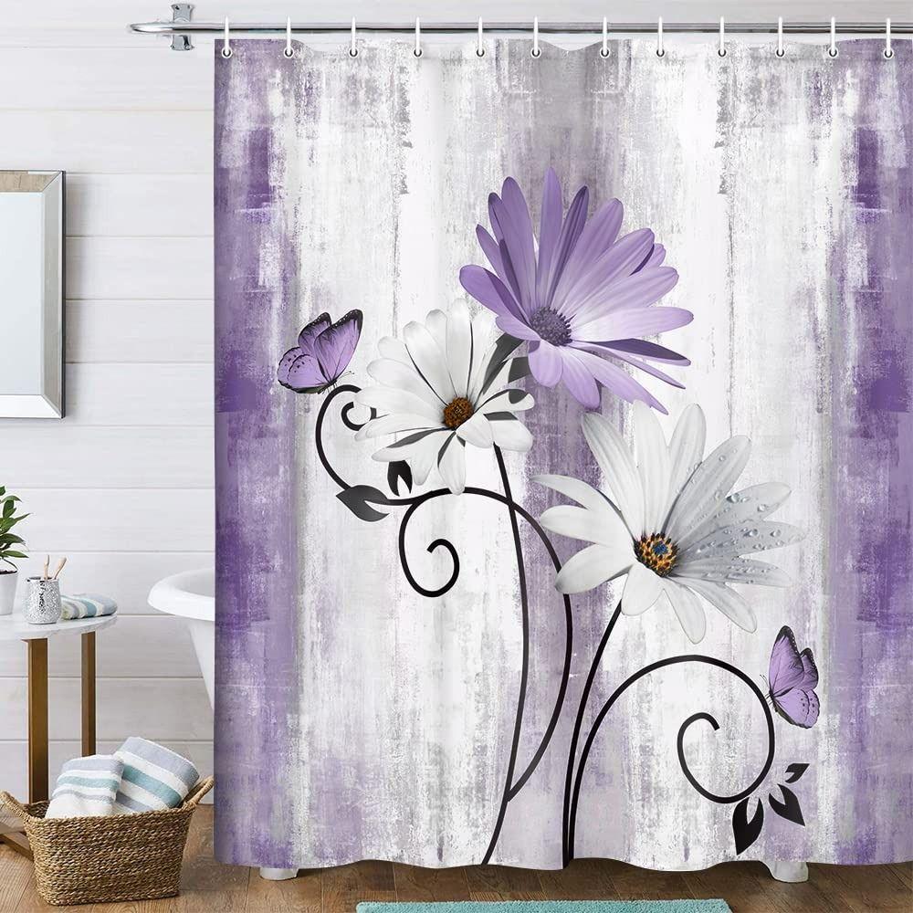 Polyester Bathroom Curtain Thickened Floral Butterfly Curtain Rustic Shower Curtain  Home Decor