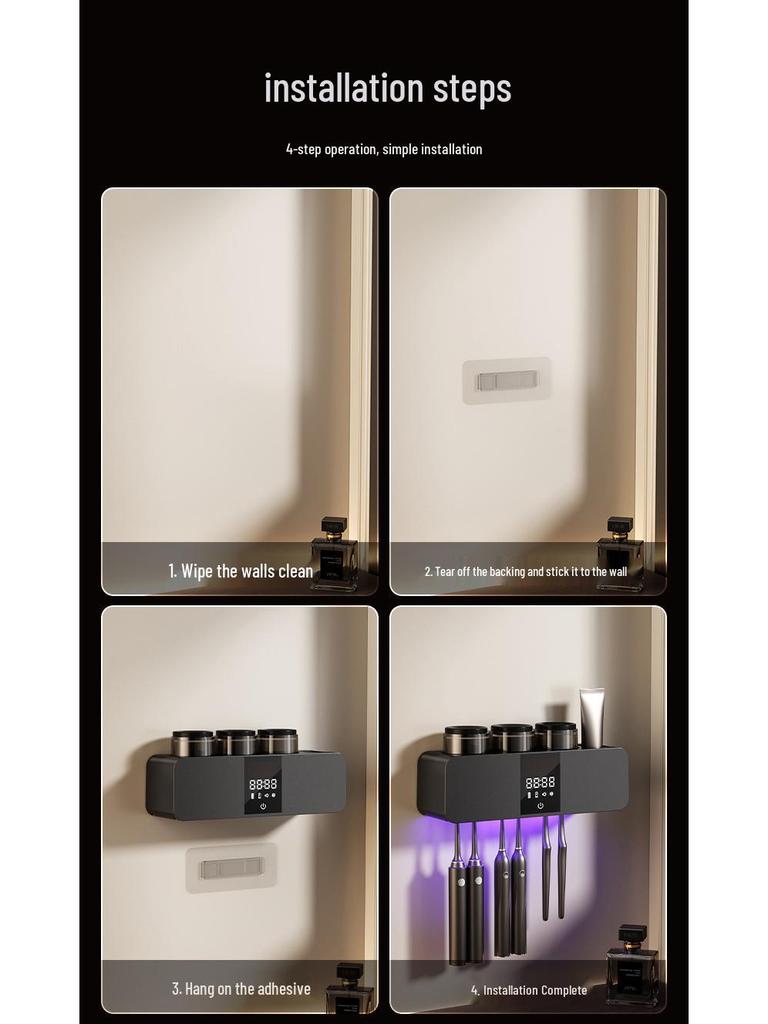 Wall-Mounted Smart Toothbrush Sterilizer with UV Air-Drying and Holder