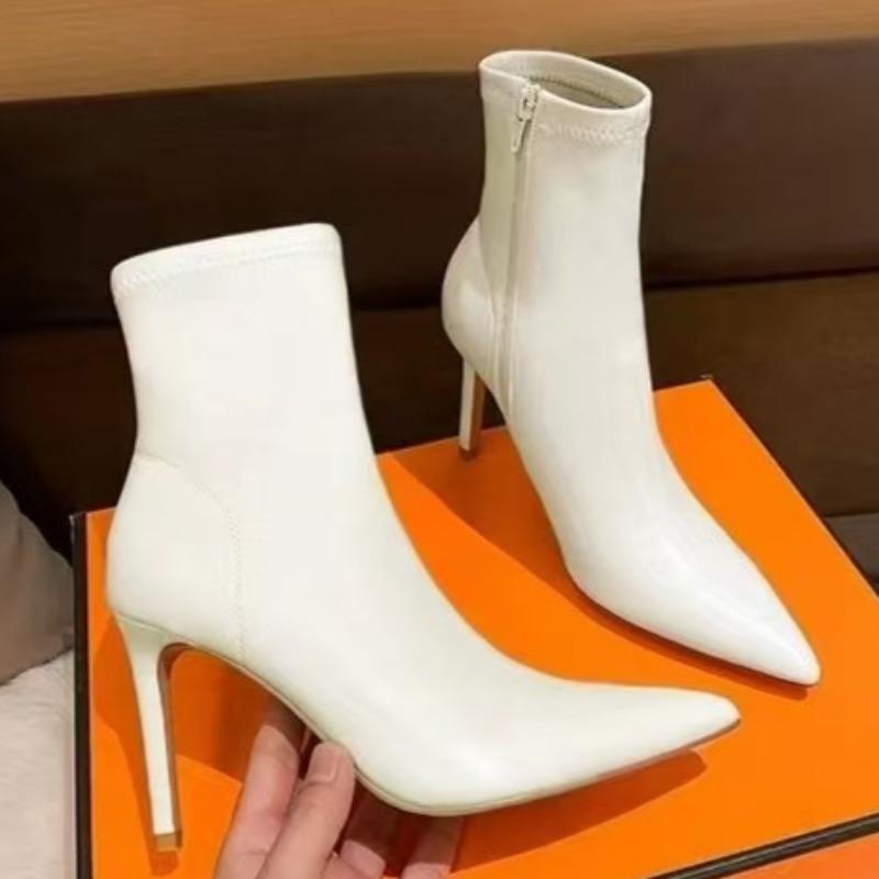 Side Zip Slim Heel Single Boots Women's Fashion Pointed Toe Non-Slip Wear-Resistant Short Cylinder