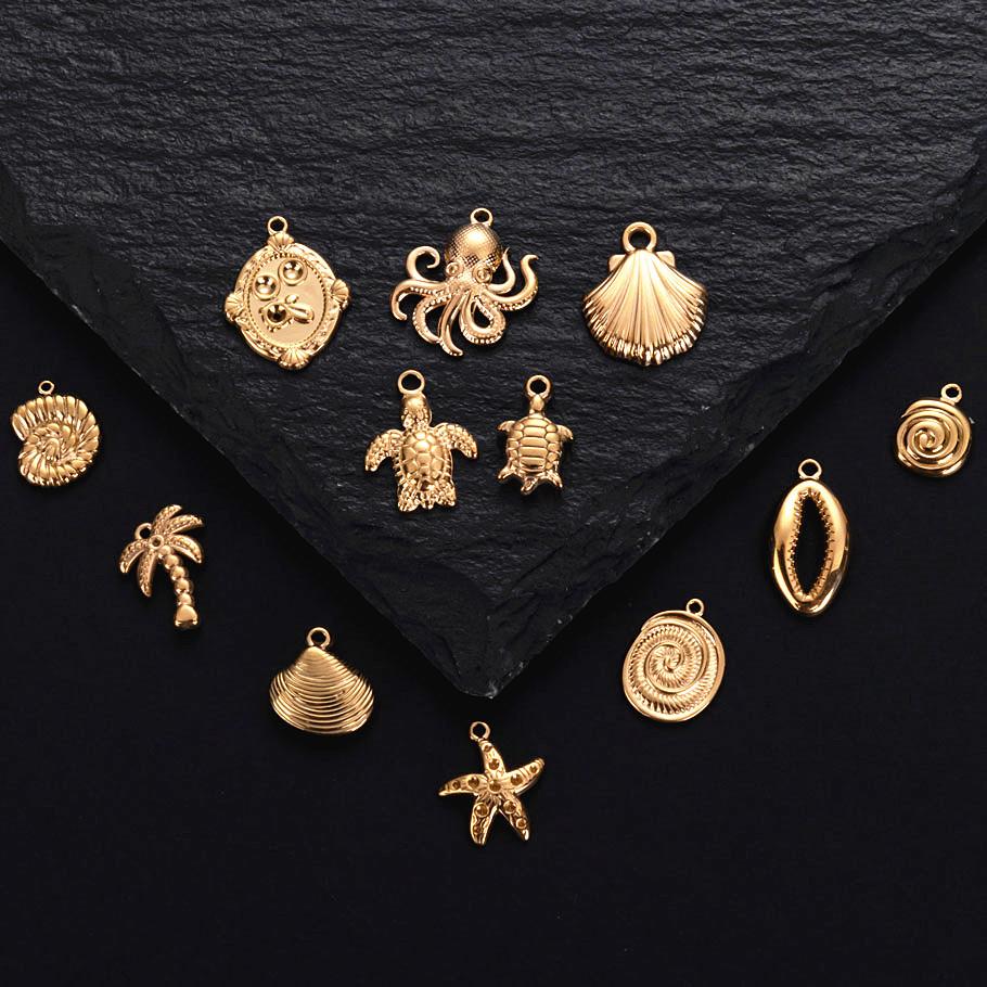 5pcs/Lot Gold Color Exquisite Sea Animal Charm Shell Tortoise Stainless Steel Pendants For Jewelry Making Supplies Beach Pendant