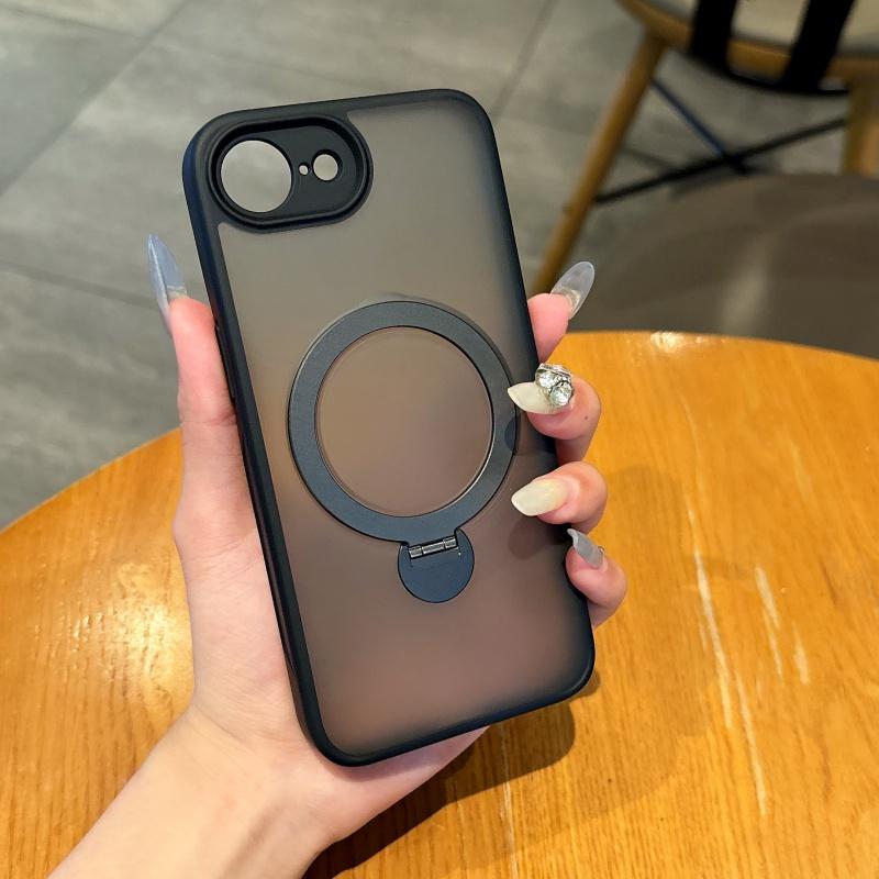 Shockproof Magnetic Kickstand Plastic Matte Transparent Phone Case For iPhone17E 16E 17E Case With Holder Stand Cover