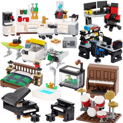 City Akční figurky Sada nábytku Hračky Model MOC Kostky Dětský kočárek Stolek Rozkládací pohovka Klavír Kuchyňka Koupelna Stavebnice Dárek