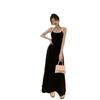 Black suspender dress women's summer new American Spice Girl long French coffee break skirt waist temperament suspender skirt