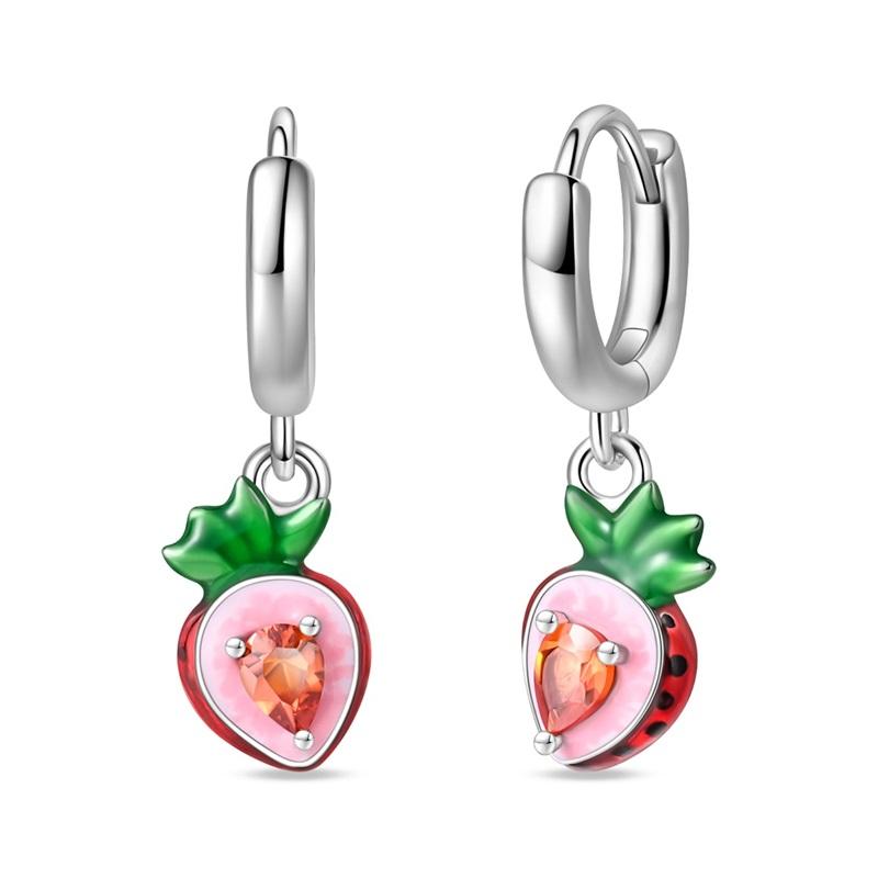 Red Series 925 Silver Apple Strawberry Cherry Rose Ladybug Wine Glass Earrings Fun Birthday Party Gifts