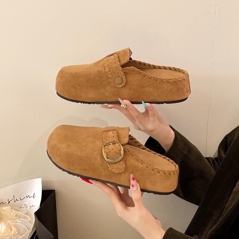 Dicke Sohle mit innerer Erhöhung, Pantoffeln mit Taschenkopf, Damen Herbst neu, Retro, lässig, zum Ausgehen, Boken Halbpantoletten, lässige Einzelschuhe