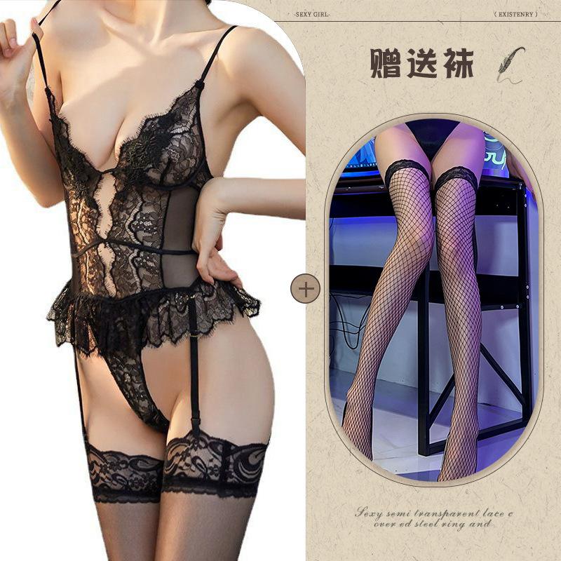 New sexy lingerie lace shapewear backless burst tits seduction transparent tight suspenders women