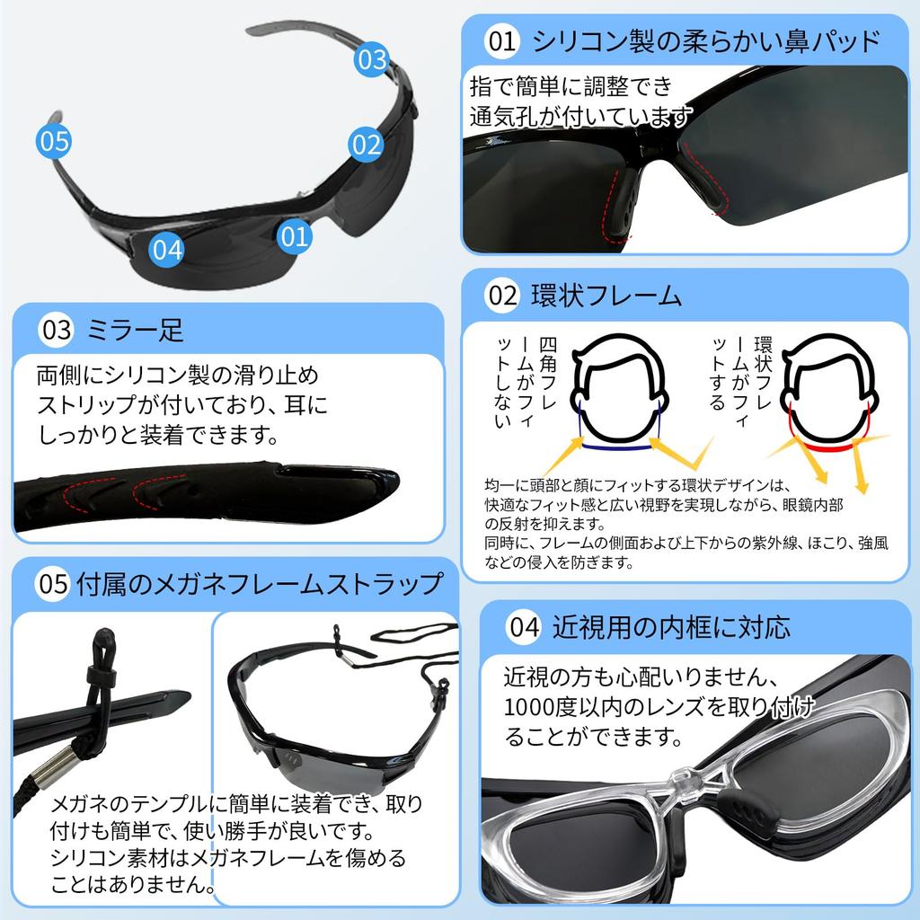 for Japanese Polarized Sports Sunglasses Lens UV400 UV Prescription Lens for with Storage Case [Minezaki] [Designed People] [Latest Improvement/5 Set]
