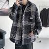 Men's Plaid Tweed Jacket Casual Button Down Shacket Coat Long Sleeve Loose Fit Streetwear Autumn Winter Fashion Outerwear